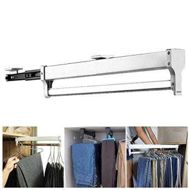 Imagem de Vareta extensível de armário deslizante para roupas, haste de gancho de calça deslizante de aço, trilho ajustável para roupas, organizador de guarda-roupa de fácil instalação (tamanho: 500 mm)