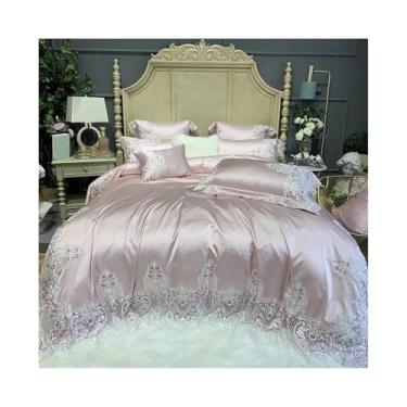 Imagem de Conjunto de capa de edredom de algodão egípcio 1000TC 4 peças Queen/King Size luxuoso rendado bordado borda conjunto de capa de edredom (tamanho Queen 4 peças)