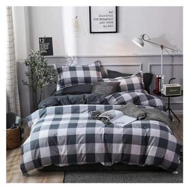 Imagem de Conjunto de capa de edredom xadrez xadrez geométrico xadrez xadrez estampado em roupa de cama cinza e branco com fecho de zíper, conjunto de capa de edredom (uma cor solteiro)