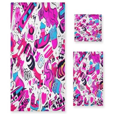 Imagem de xigua Conjunto de toalhas de banheiro padrão colorido absorvente macio toalha de banho de 3 peças toalha de mão toalhas decorativas para banheiro, academia, hotel, praia, piscina