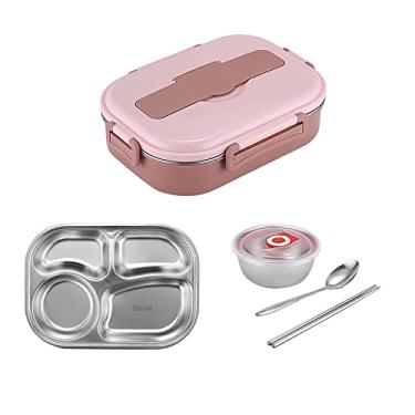 Imagem de Caixa de Almoço Bento com 4 Compartimentos Portátil à Prova Vazamentos Utensílios e Tigela Sopa para Adultos Estudantes Homens Mulheres Armazenamento