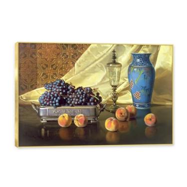 Imagem de NHLDZYH Moldura dourada. Tela de frutas botânicas vintage, impressão de estilo de pintura a óleo vintage, decoração de jantar country de fazenda, pronta para pendurar. C07. 50 x 75 cm.