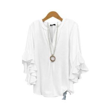Imagem de Blusa Feminina Solta De Chiffon Com Decote V E Manga Três Quartos, Cor