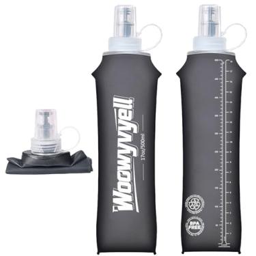 Imagem de Woowyvyell 2 frascos macios, 500 ml, sem BPA, garrafas de água macias e dobráveis para pacote de hidratação, colete de corrida, garrafa de água dobrável para todos os tipos de esportes (cinza escuro)