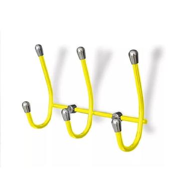 Imagem de Gancho Cabide Triplo Amarelo Pano Toalha Parede Madeira