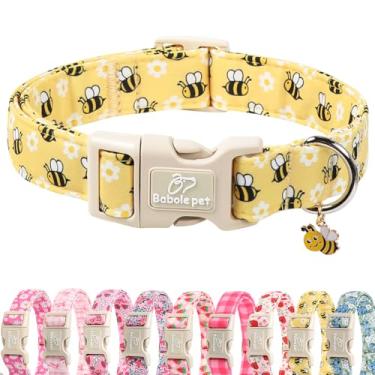 Imagem de Babole Pet Coleira de cachorro Bee & Daisy para cães pequenos - Coleiras amarelas de primavera/verão, leve, ajustável, macho, fêmea, com fivela de liberação rápida, P