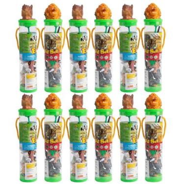 Imagem de Kit 12 Tubos De Brinquedos Animais Da Fazenda e Selvagem Realista Atac