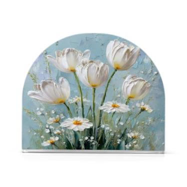 Imagem de Suporte de guardanapo padrão tulipas azuis flores da primavera para mesa dispensador de guardanapo de acrílico para cozinha mesa de jantar decorações de cozinha de primavera para bancada festa em casa