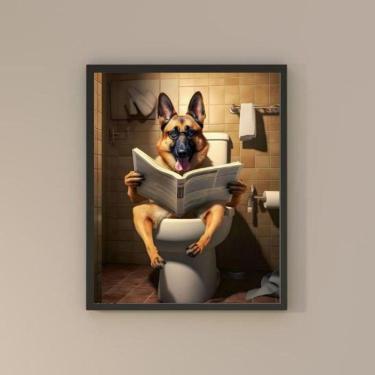 Imagem de Quadro Banheiro Pastor Alemão Lendo Jornal 33X24Cm