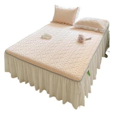 Imagem de THJKUPO Jogo de cama de três peças, saia de cama, lavável na máquina, tapete de ar condicionado, cinto (150 cm x 200 cm)