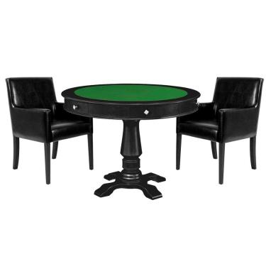 Imagem de Mesa de Jogos Carteado Victoria Tampo Reversível Kit 2 Cadeiras Liverpool PU Preto Liso - Gran Belo