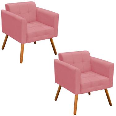 Imagem de Kit 2 Poltronas Decorativas Pés Palito Karen Suede Rosê - Gran Belo