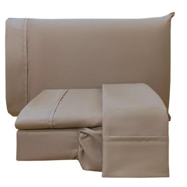 Imagem de Jogo de Cama Lençol Casal Conforto Percal 300 Fios 4 Peças - Marron