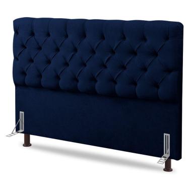 Imagem de Cabeceira Cama Box Casal Queen Size Lylla 160cm Capitonê Com Frame Veludo Azul Marinho - Abmaza
