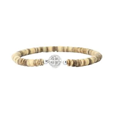 Imagem de Pulseira Masculina Moderna Com Cruz De Jesus E Contas De Pedra Natural