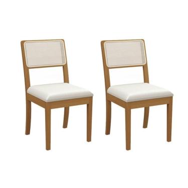 Imagem de Kit 2 Cadeiras De Cozinha Lola 2cmm001ca Premium Madeira Maciça 2 Un Carvalho-linho Bege Caqui-tela Bege - Kappesberg