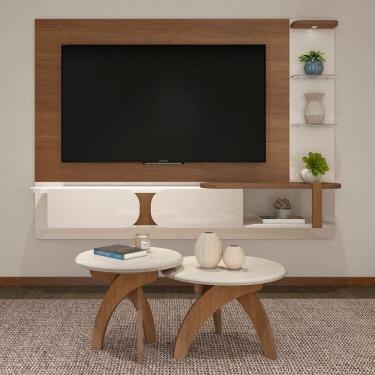 Imagem de Conjunto Sala de Estar Mesa de Apoio e Mesa de Centro Jade e Painel Toronto Cinamomo/Off White