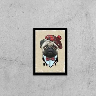 Imagem de Quadro Pug Boina 33X24Cm - Com Vidro Moldura Preta