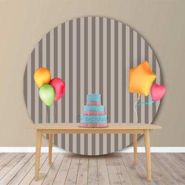 Imagem de Painel Redondo em Jacquard Marrom Acinzentado e Bege Listrado - Jacqua