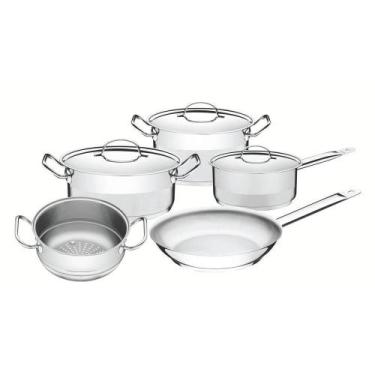 Imagem de Jogo De Panelas Professional Aço Inox Fundo Triplo Tampa Plana Detalhe