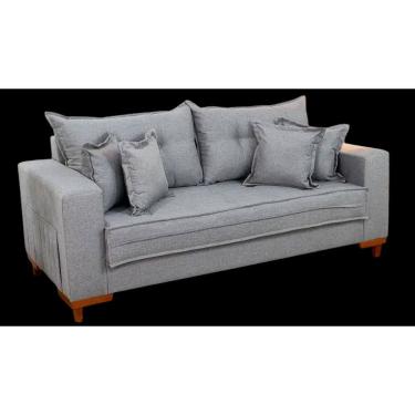 Imagem de Sofá Living Portugal em Linho 3 Lugares com Almofadas Soltas 200cm Boareto Cor Linho Cinza