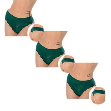 Imagem de Kit 3 Calcinhas Fio Dental Vanille DeMillus Renda Cós Duplo, Verde esm