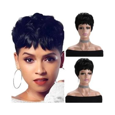 Imagem de Peruca Sintética Curta Cacheada Preta De 10 Polegadas Com Franja Para 