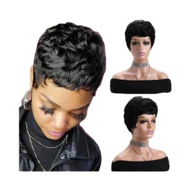 Imagem de Peruca Sintética Curta Cacheada Preta De 10 Polegadas Com Franja Para 