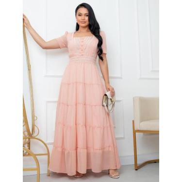 Imagem de Vestido Longo Feminino para Festa Elegante Decote Quadrado Noiva Casam