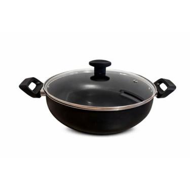 Imagem de Wok 28 Frigideira Grande Paella Caçarola Teflon Antiaderente Cor Preto