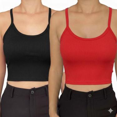 Imagem de Kit 2 Cropped Feminino com Bojo Mitti, Preto, Vermelho, único