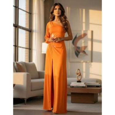 Imagem de Vestido De Festa Feminino Verão Manga Unica Decote Transversal Fenda na Perna Recortado Modelador-Feminino