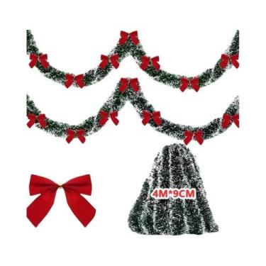 Imagem de Fitas De Tinsel Verde Com Laço 2/4/6/10M Guirlanda De Natal Decoração 