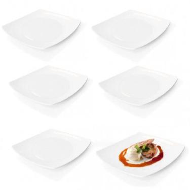 Imagem de 6 Tigelas Prato Quadrado Fundo Em Melamina Branco 420ml - Fx