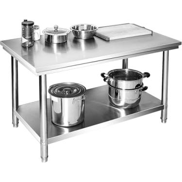 Imagem de Mesa de trabalho de cozinha comercial de aço inoxidável para preparação mesa de trabalho resistente com prateleira inferior e pés ajustáveis para rack de restaurante de cozinha, 100 x 45 x 80 cm
