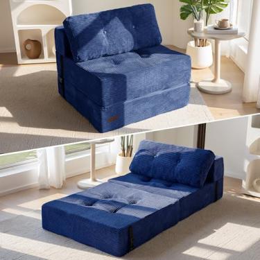 Imagem de MAXYOYO Sofá-cama dobrável, cadeira conversível com espuma de suporte de alta densidade, portátil, 4 em 1, espreguiçadeira dobrável de assento ao chão, versátil para sala de estar, quarto, azul