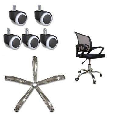 Imagem de Conjunto Rodinha e Base Estrela Cadeira de Escritorio Trabalho Estudos Quarto Resistente Reparo Peça Conserto