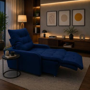 Imagem de Poltrona Graça Cadeira Papai Mamãe Idoso Reclinável e Retrátil Marinho