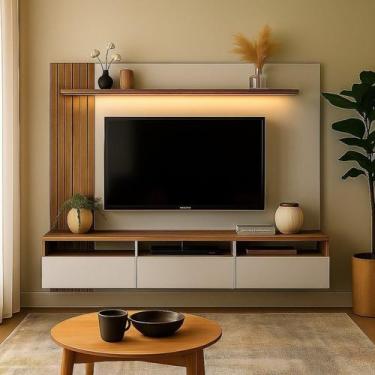 Imagem de Painel Ripado para TV até 65 Polegadas com LED 220cmx165cm 3 Gavetas N