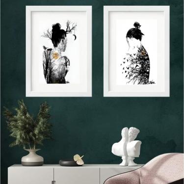 Imagem de Kit 2 Quadros Mulher Árvore Lua - 60x48cm