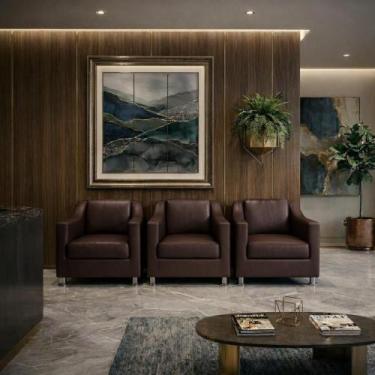 Imagem de Kit 3 Poltronas Reforçadas Recepção Barbearia Tecido material sintétic