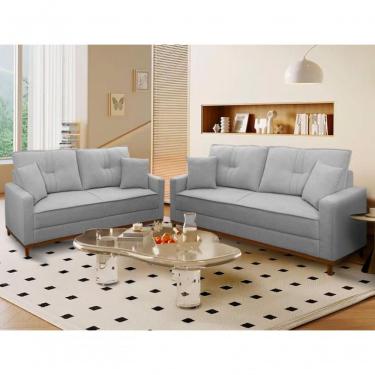 Imagem de Conjunto Sofá Living 3 E 2 Malibu Bouclê Cinza 1,50/2,30m