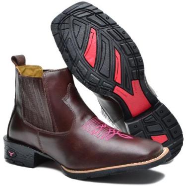 Imagem de Bota Feminina de Couro Bico Quadrado Country Resistente Cano Curto Mac
