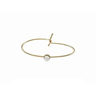 Imagem de Bracelete Aberto com Pérola Centralizada Banhado a Ouro - Acessório El