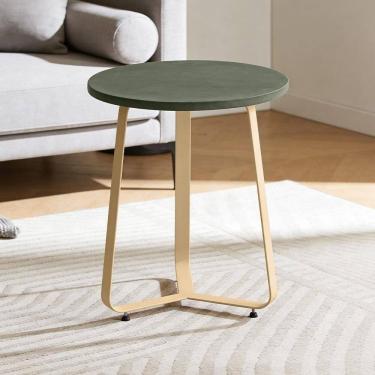 Imagem de Mesa Lateral Lidie L06 Redonda Tampo Couro MDF Pés Aço 45cm Verde Lyam Decor