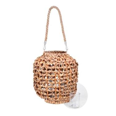 Imagem de Lanterna Decorativa com Copo para Vela de Vidro em Fibra Natural Grill