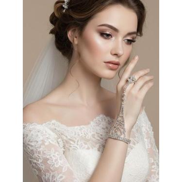 Imagem de Bracelete Anel Pulso Zircônia Prata Noiva Casamento Cravejado-Pulseira