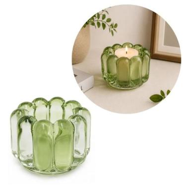 Imagem de Porta Velas Decorativo em Vidro Verde Translúcido Design Gomado 8,5cm 