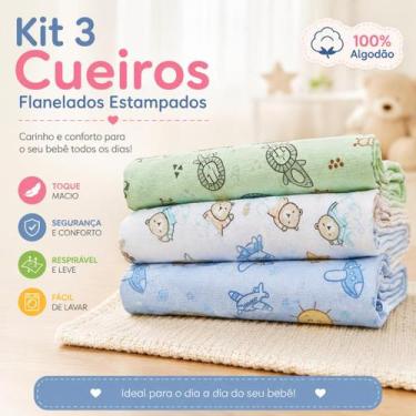 Imagem de Kit Cueiro Flanelado Premium Bebê 3 Peças 100 Algodão Macio 50x80 - Mu