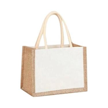 Imagem de Bolsa De Juta Vintage Reutilizável Feita À Mão Para Compras De Linho P